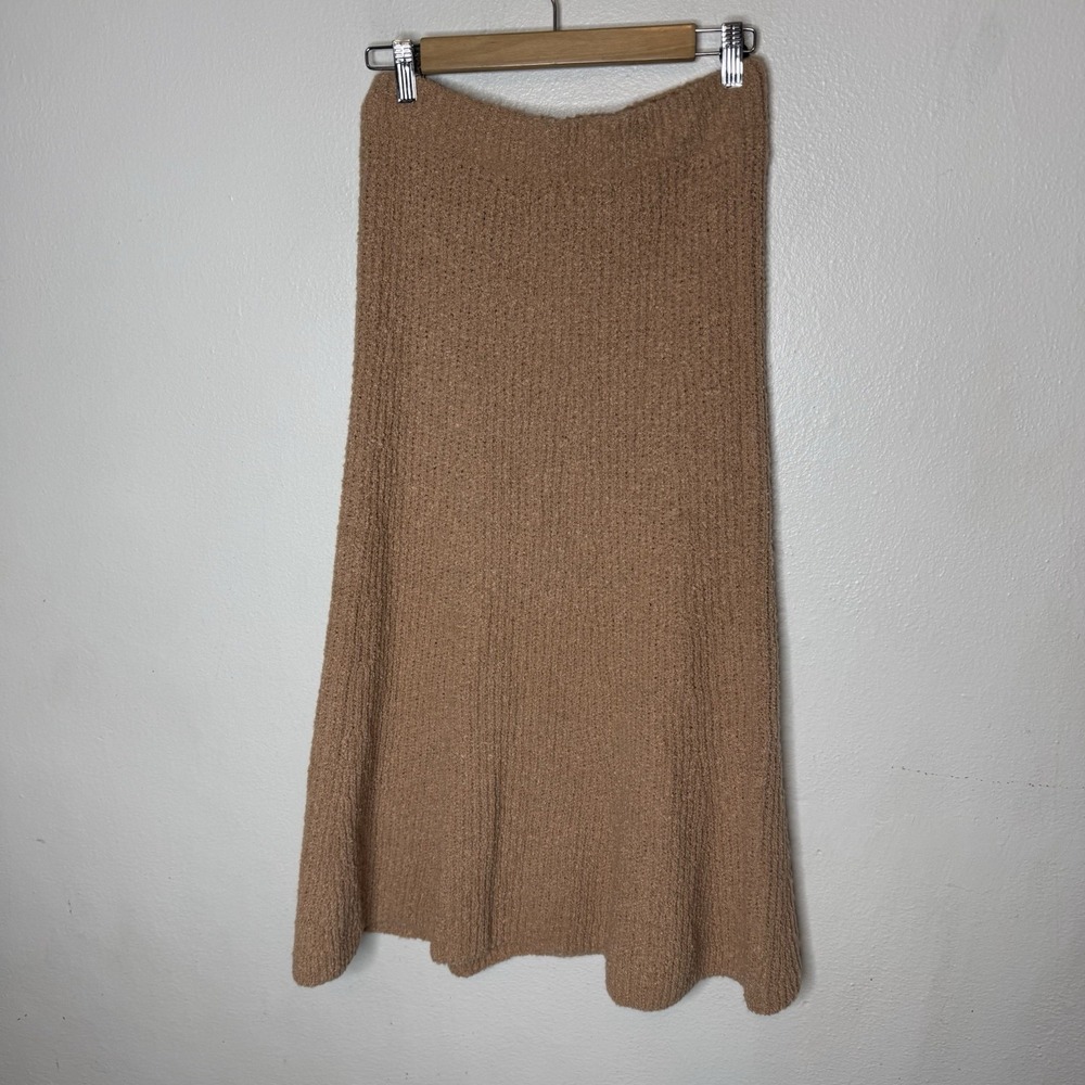 New Mango Rib Flare Beige Soft Midi Pull On Skirt Minimalist Women's Small - Picture 5 of 12